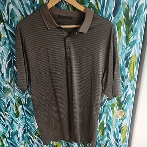 Vintage Nike Tiger Woods Men's Striped Polo Shirt - Brown - Size M
